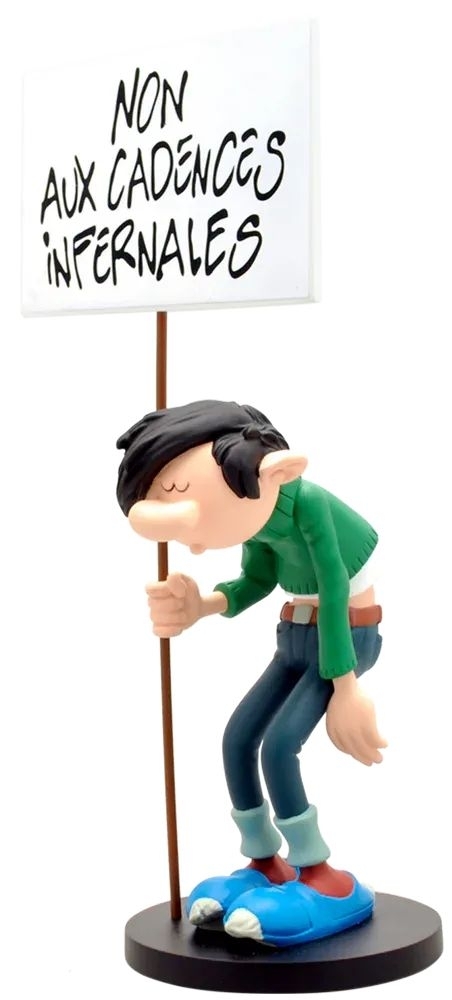 Figurine résine Gaston Lagaffe - La pancarte "Non aux cadences infernales"