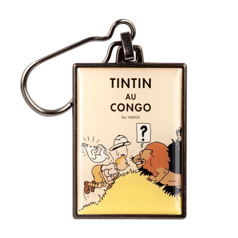 Figurine porte-clé métal Tintin - Couverture T02 Au Congo N/B Colorisée