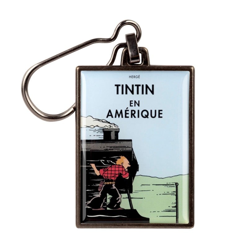Figurine porte-clé métal Tintin - Couverture T03 En Amérique N/B colorisée