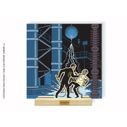 Tableau en bois Blake & Mortimer - T06 La marque jaune - Olrik et Septimus devant la boule en cuivre (+ Figurine en bois)