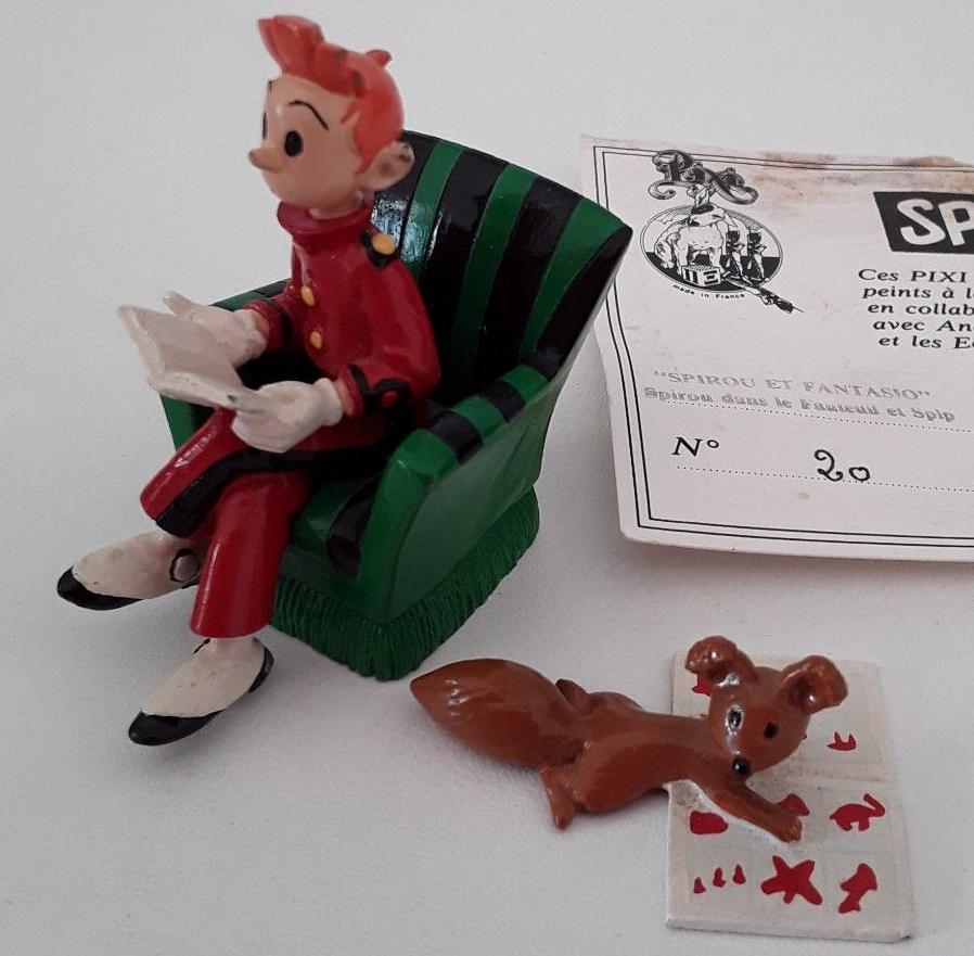 Figurine métal Spirou & Fantasio - Spirou assis dans son fauteuil et Spip (Pixi)