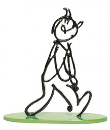 Figurine métal Tintin en relief - Tintin et l'Alph-Art 14cm noir socle vert 777ex Signé à la main